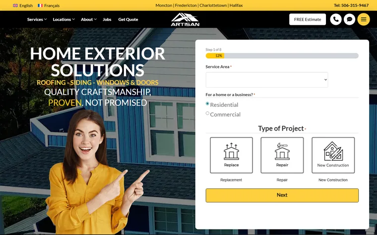 Artisanroofing homepage